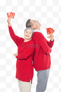 幸福老人图片_过年夫妻手拿红包开心