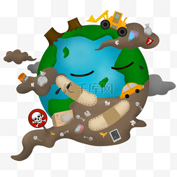 工业污染图片_地球污染环保插画