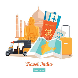 游览图标图片_印度旅游概念海报印度旅游海报采