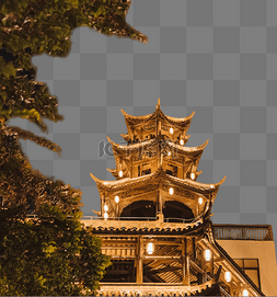 中式古典建筑小镇夜景