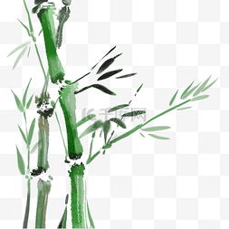 日本元素图片_水墨绿色竹子国画晕染竹子