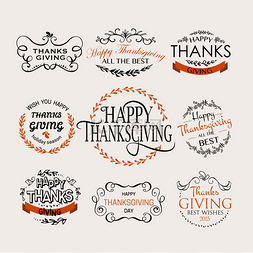 Thanksgiving图片_Happy Thanksgiving Day logotype, badge and ic