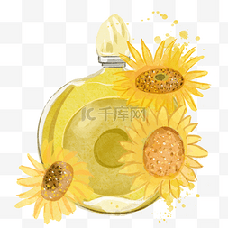 传统饮料图片_香水瓶向日葵水彩风格黄色