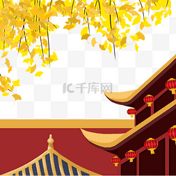 红色插画国潮风图片_秋天景色风景秋景