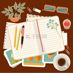 桌子上的笔图片_有个人日记的工作场所。
