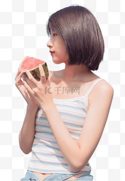 夏天夏季手拿西瓜图片_少女手拿西瓜