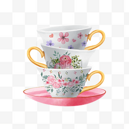 保温水杯水图片_茶杯水彩花艺下午茶粉色花朵