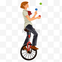 青年骑红色独轮自行车