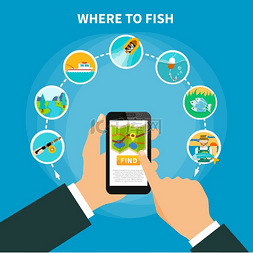 小程序手机图片_捕鱼区域查找器概念钓鱼概念构图