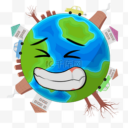 卡通惊恐的地球污染插画
