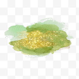 水彩画笔图案图片_卡通绿色涂鸦水彩金色笔刷