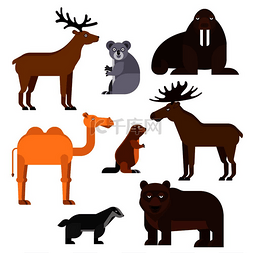 野生动物平面卡通孤立图标矢量动