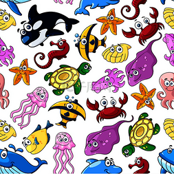 鱼蟹图片_无缝图案与水下鱼类和海豚、蓝鲸