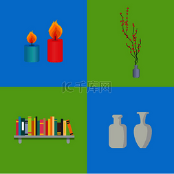 蓝色花和花瓶图片_用蜡制成的蜡烛和花瓶，上面有高
