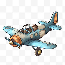 飞机插画素材图片_卡通风格蓝色玩具飞机
