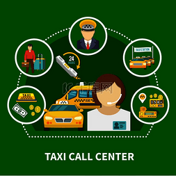 圆形拨号出租车图标和带有客户服