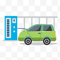 绿色电动汽车插画扁平环保