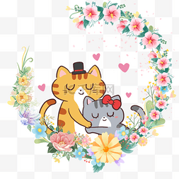 西栀子花图片_可爱小猫动物情侣彩色花卉花环