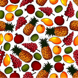 农场卡通图标图片_新鲜的菠萝和芒果、葡萄和猕猴桃
