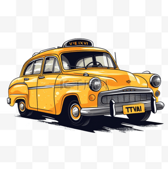 手绘插画风免抠元素出租车