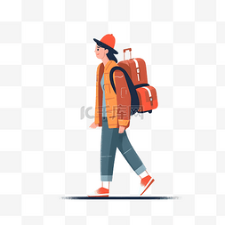 背包走路的人图片_卡通扁平旅行的人