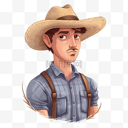 戴草帽的男图片_卡通手绘农夫农民职业