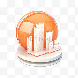 免抠城市png图片_3D金融商务橙色图标免抠元素