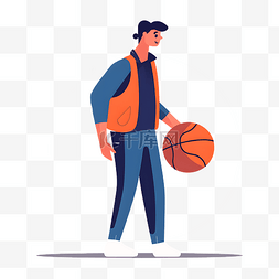 篮球卡通运动员图片_卡通扁平运动风拍篮球的运动员