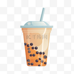 饮品图标图片_扁平卡通蓝盖珍珠奶茶