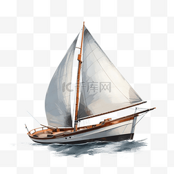 卡通白色航行帆船