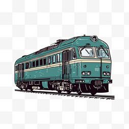 绿皮火车简笔画图片_手绘插画风免抠元素绿皮火车