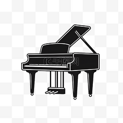 乐符钢琴3d素材图片_黑白简约钢琴icon
