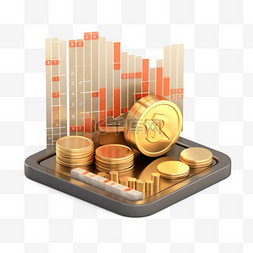 3D图标商务金融金币图表免抠元素