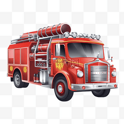 消防车手绘图片_手绘红色救援消防车