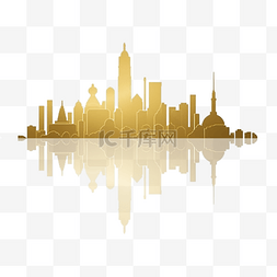 金色城市水平线天际线建筑剪影