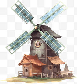 手绘建筑乡村图片_卡通手绘可爱乡村风车
