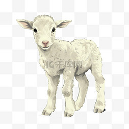 小羊羔被拴在了木桩上图片_手绘插画风免抠元素羊羔