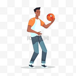卡通人物打球图片_卡通扁平运动风打篮球的运动员
