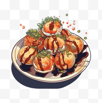 卡通手绘甜品章鱼烧