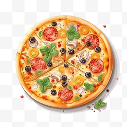 黄金榴莲披萨图片_卡通手绘美食披萨