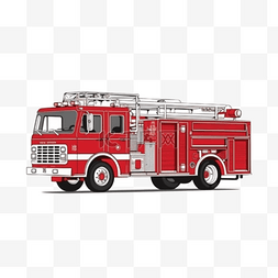 消防车手绘图片_手绘插画风免抠元素消防车