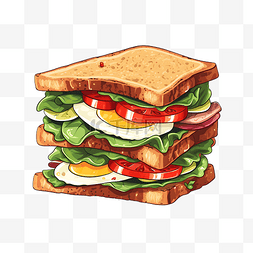 卡通面包片图片_卡通西餐鸡蛋三明治食物