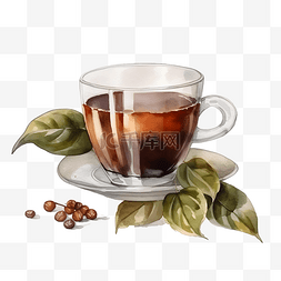 密林红茶图片_水彩风格玻璃杯美味红茶