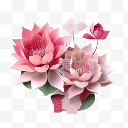 夏季花朵装饰图片_立体剪纸花朵装饰粉色荷花