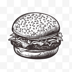汉堡黑白线条细致插画