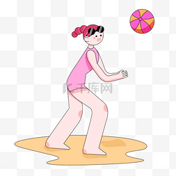 夏日沙滩度假打排球女孩