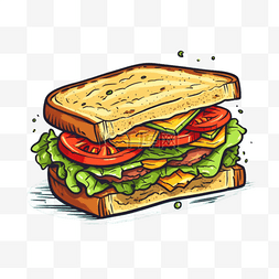 手绘卡通三明治图片_手绘插画风免抠元素三明治