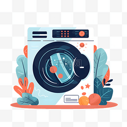 洗衣机电器图片_卡通扁平风家用滚筒洗衣机小场景