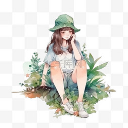 手绘水彩插画卡通图片_卡通手绘水彩美女