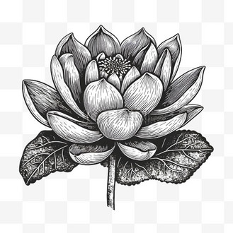免抠元素插画风格黑白莲花线稿个人vip和企业vip免费下载免抠元素插画